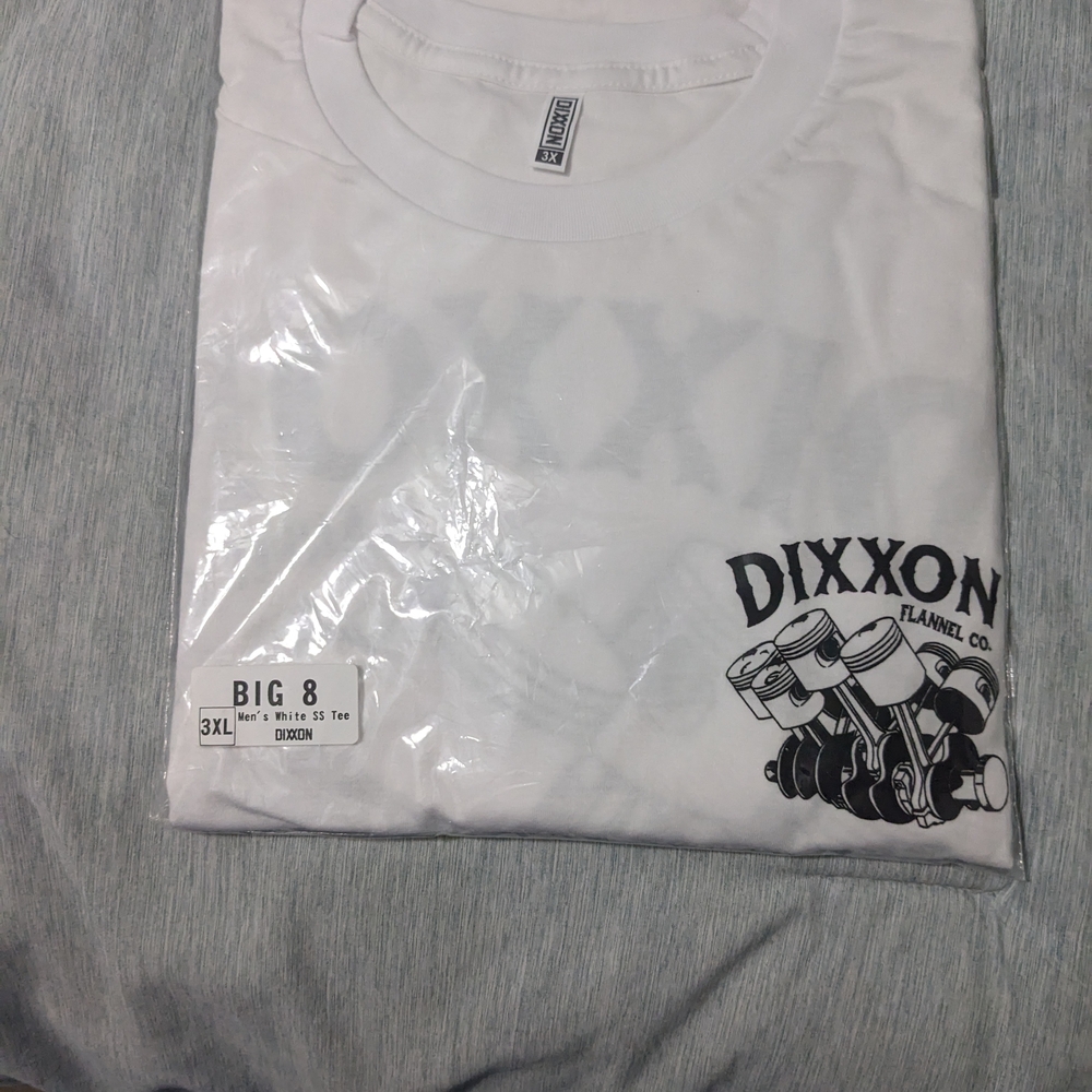 DIXXON White Short Sleeve Tee with Engine Graphic